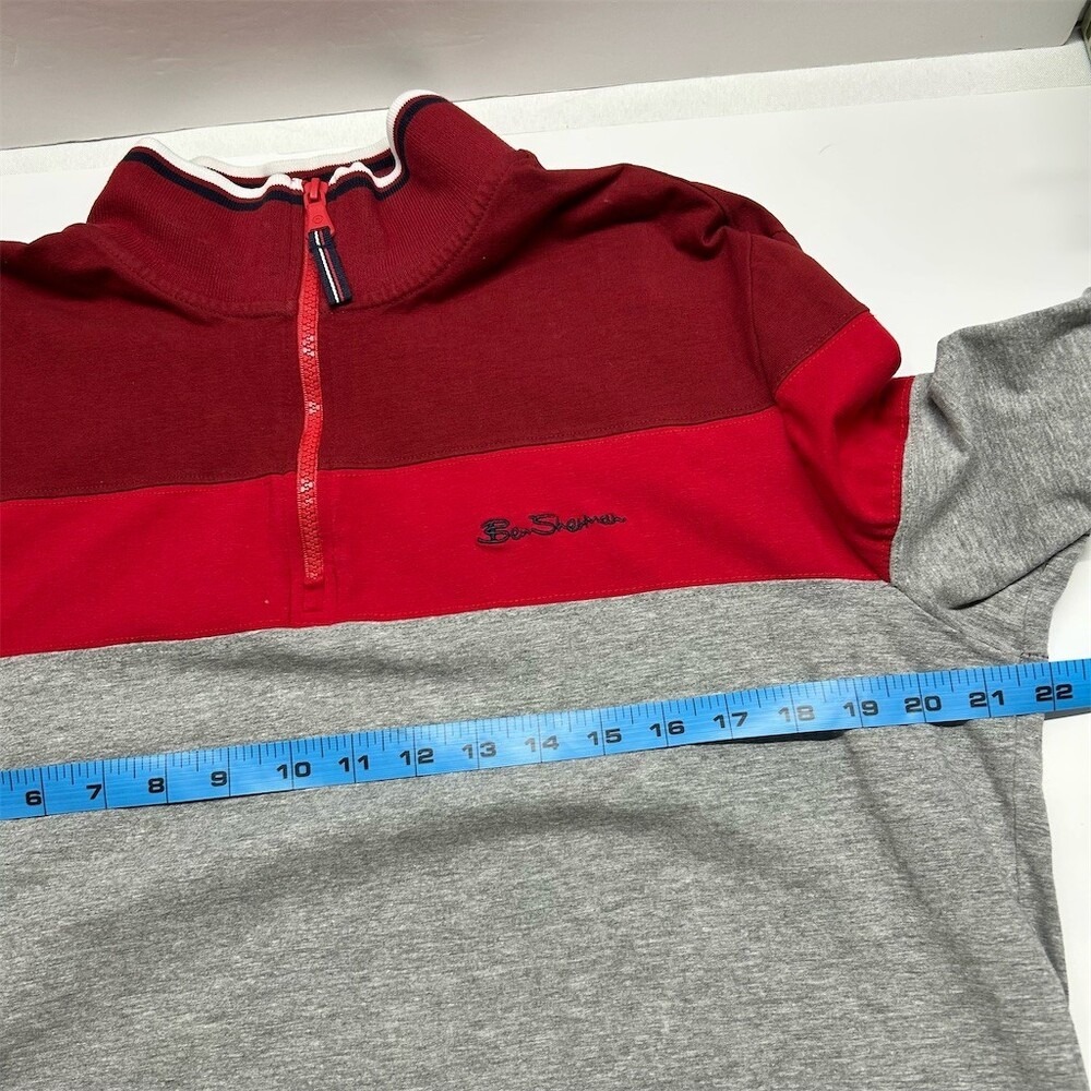 Ben Sherman Men's Quarter Zip Colorblock Pullover Sweatshirt Red/Gray L Top - Picture 7 of 8